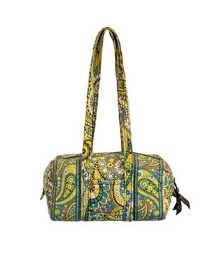 Vera Bradley Quilted Lemon Parfait Barrel Duffle Bag Yellow Paisley Shoulder